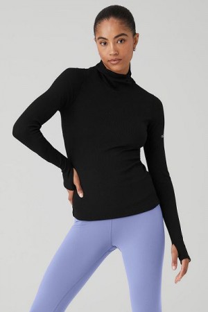 Camiseta Alo Yoga Alosoft Com Nervuras Frontrunner Long Sleeve Feminino Pretas | 5192-YDRJE