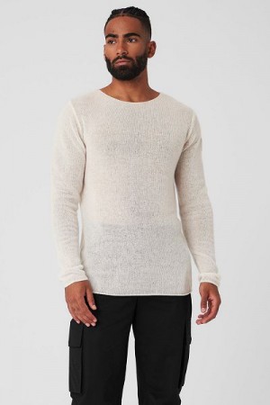 Camiseta Alo Yoga Cashmere Reform Long Sleeve Masculino Branco | 5621-BKIRE