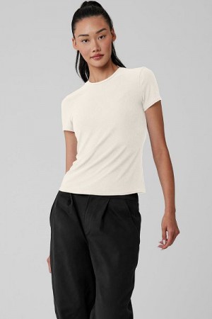 Camiseta Alo Yoga Com Nervuras Sea Coast Feminino Branco | 8261-QRVGU