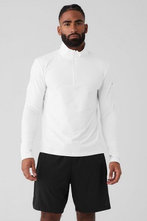 Camiseta Alo Yoga Conquer 1/4 Zip Reform Long Sleeve Masculino Branco | 4521-UJPDF