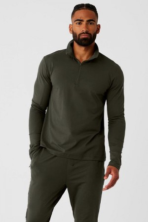 Camiseta Alo Yoga Conquer 1/4 Zip Reform Long Sleeve Masculino Verdes | 8397-THVQC