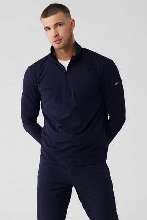 Camiseta Alo Yoga Conquer 1/4 Zip Reform Long Sleeve Masculino Azul Marinho | 8453-IJCDO