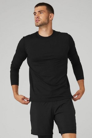 Camiseta Alo Yoga Conquer Reform Crewneck Long Sleeve Masculino Pretas | 9564-HPFDE