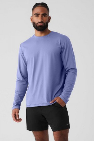 Camiseta Alo Yoga Conquer Reform Crewneck Long Sleeve Masculino Azuis | 4756-LOYGW