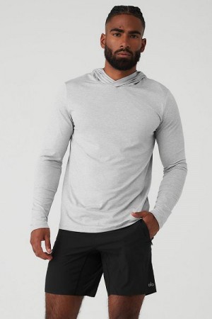 Camiseta Alo Yoga Conquer Reform Long Sleeve With Hood Masculino Cinzentas | 9610-RSJVG