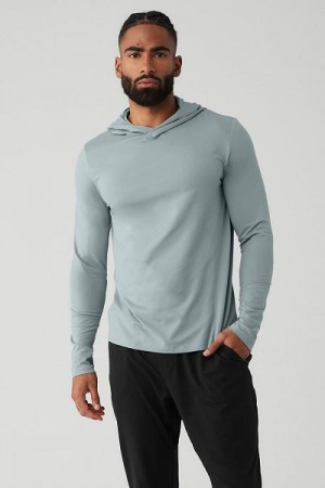 Camiseta Alo Yoga Conquer Reform Long Sleeve With Hood Masculino Cinzentas | 5739-RGHNY