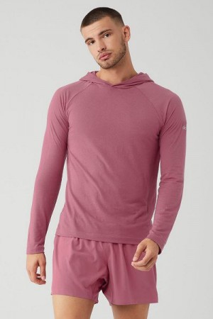 Camiseta Alo Yoga Core Encapuzado Runner Masculino Bordeaux | 5036-CDBHP