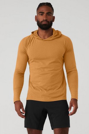 Camiseta Alo Yoga Core Encapuzado Runner Masculino Amarelas | 5834-JCDWA