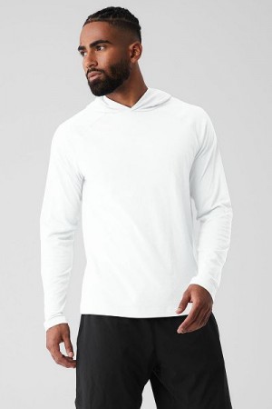 Camiseta Alo Yoga Core Encapuzado Runner Masculino Branco | 4390-TKFJH