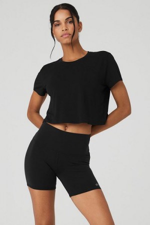 Camiseta Alo Yoga Cropped All Day Curta Sleeve Feminino Pretas | 1620-KTEHR