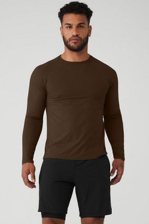 Camiseta Alo Yoga Idol Long Sleeve Performance Masculino Marrom | 6210-CUWHQ