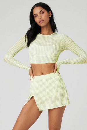 Camiseta Alo Yoga Mesh Gingham Cropped Long Sleeve Feminino Verdes | 2639-RQPZF