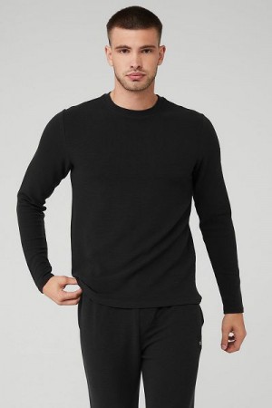 Camiseta Alo Yoga Micro Waffle Fast Break Long Sleeve Masculino Pretas | 4731-ZPDME