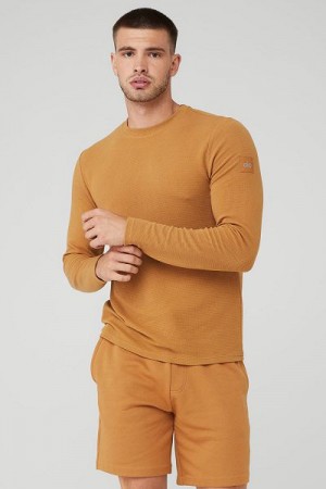 Camiseta Alo Yoga Micro Waffle Fast Break Long Sleeve Masculino Amarelas | 0459-CHTNS