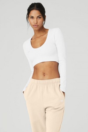 Camiseta Alo Yoga Seamless Com Nervuras Cropped Serene Long Sleeve Feminino Branco | 5360-MEFGJ