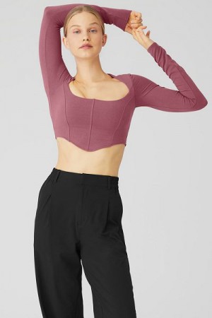 Camiseta Alo Yoga Soft Sculpt Long Sleeve Feminino Bordeaux | 5183-ACHJT