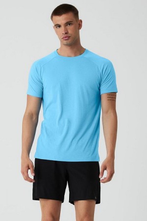 Camiseta Alo Yoga The Triumph Crew Neck Masculino Azuis | 7620-WUJTE