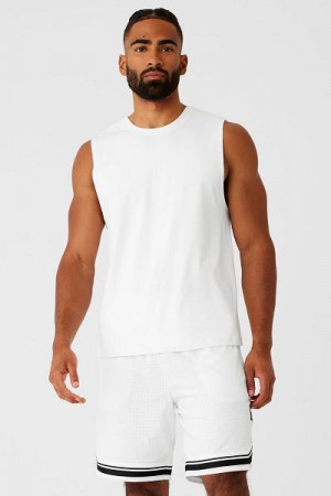 Camisetas Regata Alo Yoga Conquer Muscle Masculino Branco | 0169-QUOPC