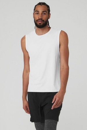 Camisetas Regata Alo Yoga Idol Performance Masculino Branco | 3721-UOTJE