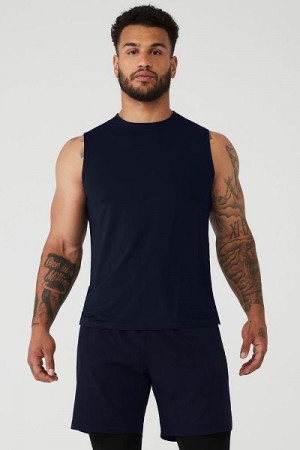 Camisetas Regata Alo Yoga Idol Performance Masculino Azul Marinho | 8190-PECLI