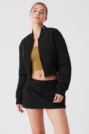 Jaqueta Bomber Alo Yoga Cropped Break Line Feminino Pretas | 6425-FRXOH