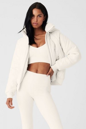 Jaqueta Puffer Alo Yoga Faux Couro Boss Feminino Branco | 8572-MLOIB