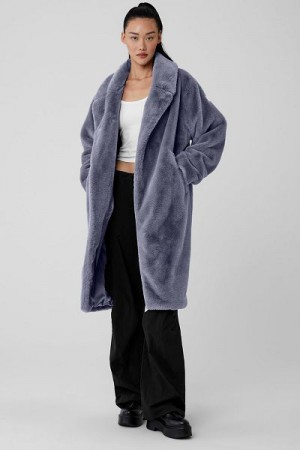 Jaquetas Alo Yoga Oversized Faux Fur Trench Feminino Azuis | 5863-DXMRJ