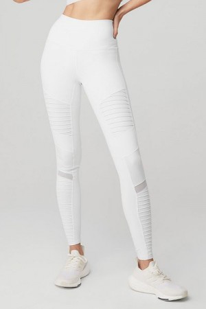 Leggings Alo Yoga High-Cintura Moto Feminino Branco | 7056-ZHWYT