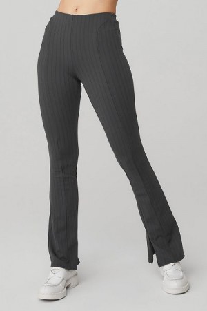 Leggings Alo Yoga High-Cintura Pinstripe Zip It Flare Feminino Cinzentas Escuro Pretas | 6049-OGHZV