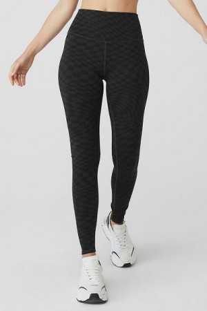 Leggings Alo Yoga Jacquard High-Cintura Checkered Feminino Pretas Cinzentas Escuro | 9520-RIGLZ