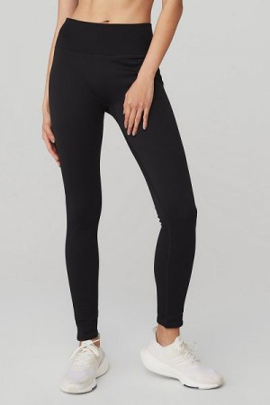 Leggings Alo Yoga Seamless High-Cintura Com Nervuras Feminino Pretas | 9254-MOGRJ