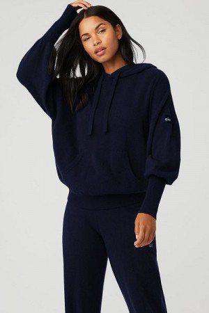 Moletom com Capuz Alo Yoga Cashmere Jet Set Feminino Azul Marinho | 9180-RBLKI