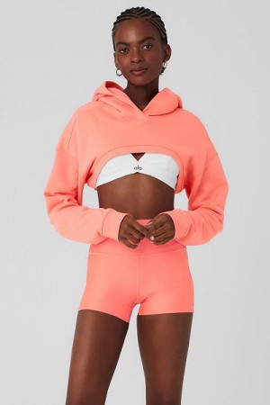 Moletom com Capuz Alo Yoga Cropped Shrug It Off Feminino Laranja | 2167-KYRBT