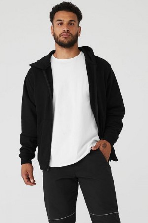 Moletom com Capuz Alo Yoga Renown Heavy Weight Full Zip Masculino Pretas | 5610-PGJDZ