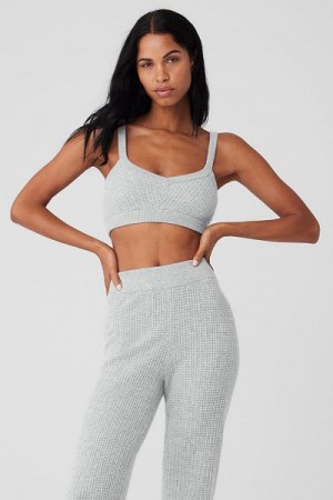 Sutiãs Alo Yoga Cashmere Plush Waffle V-Neck Feminino Cinzentas | 3759-AEOHQ