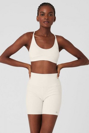 Sutiãs Alo Yoga Com Nervuras Blissful Feminino Branco | 2370-OWXBY