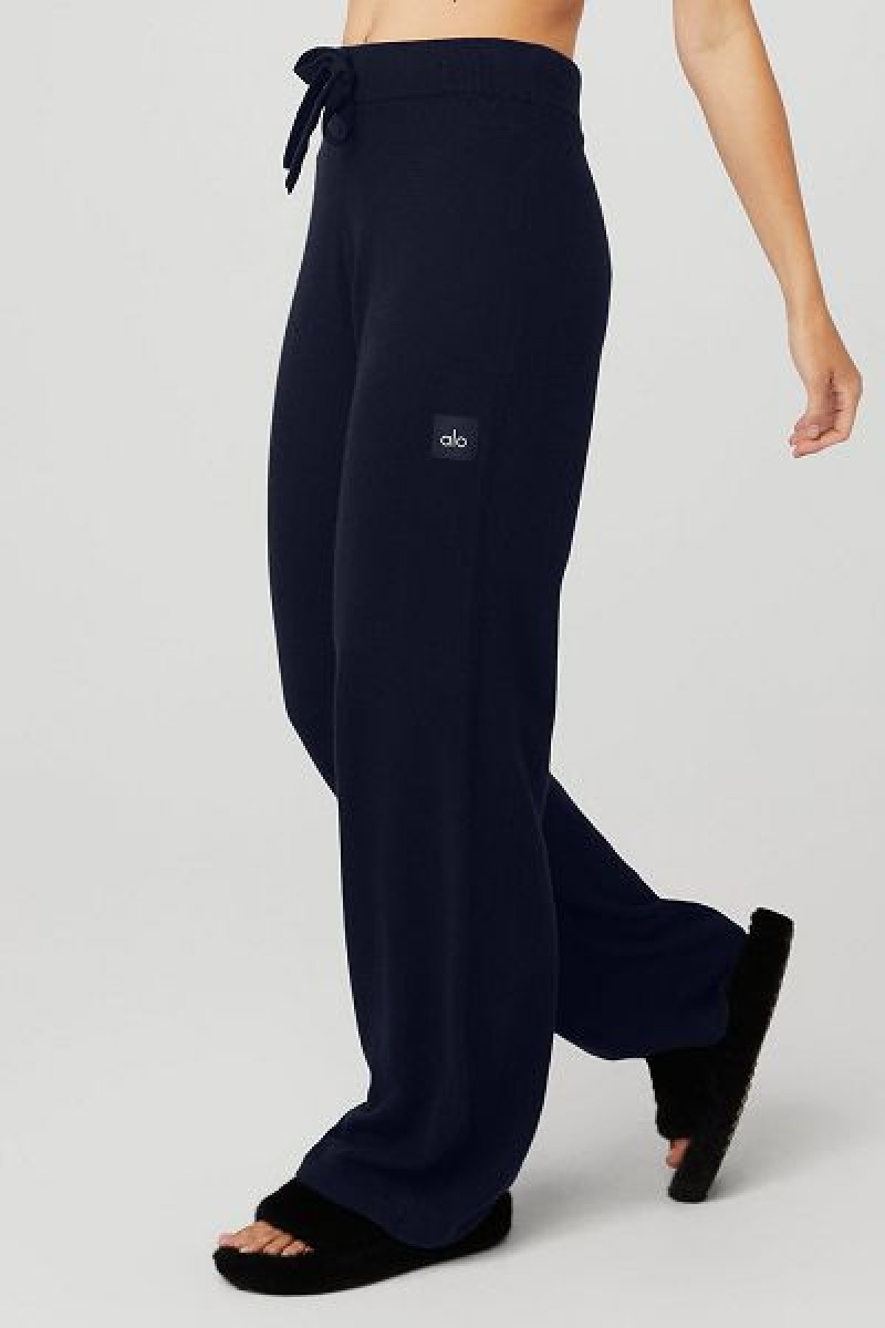 Calças Alo Yoga Cashmere High-Cintura Jet Set Largos Leg Feminino Azul Marinho | 5842-JTBUE