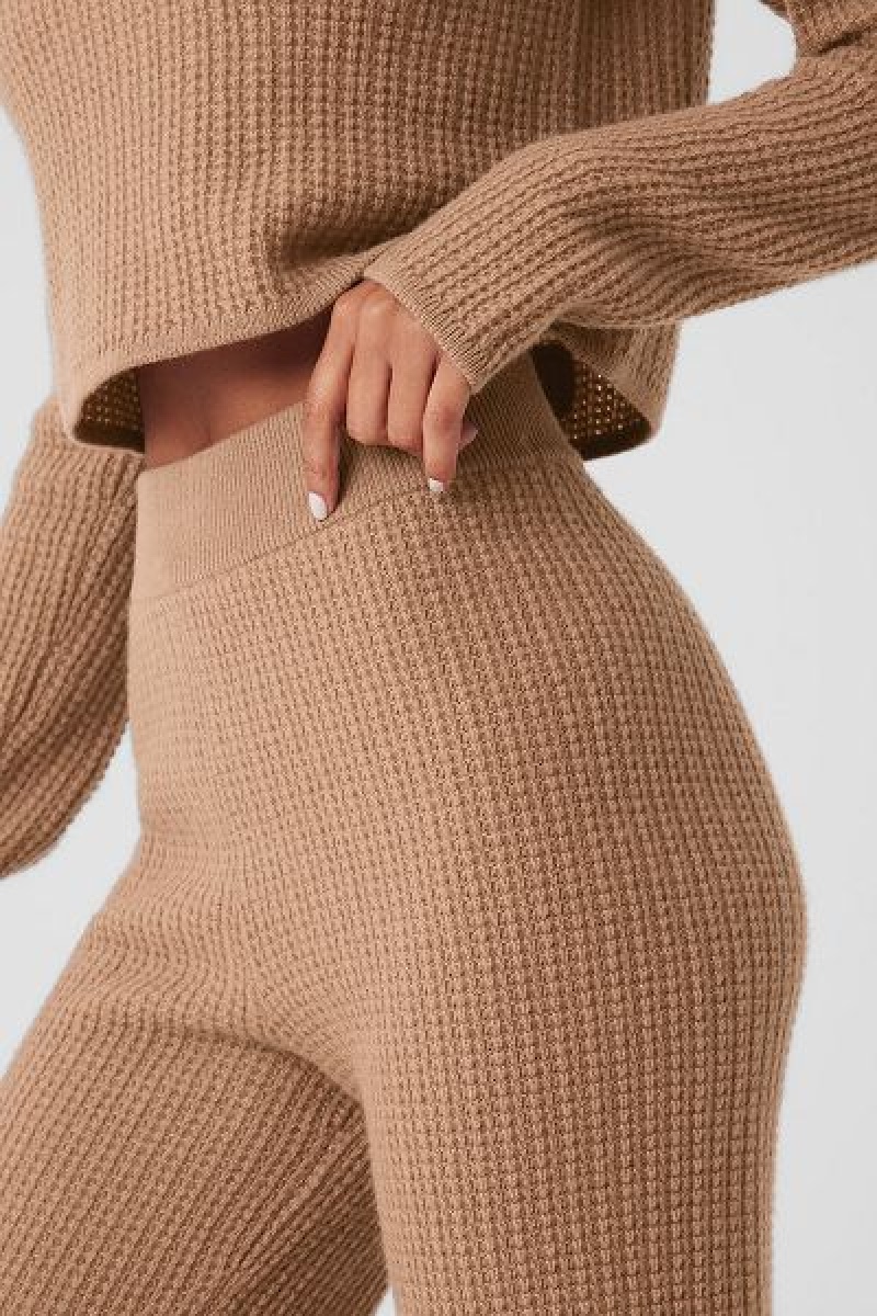 Calças Alo Yoga Cashmere High-Cintura Plush Waffle Feminino Caqui | 9381-JYDVE