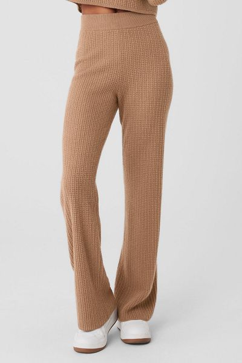 Calças Alo Yoga Cashmere High-Cintura Plush Waffle Feminino Caqui | 9381-JYDVE