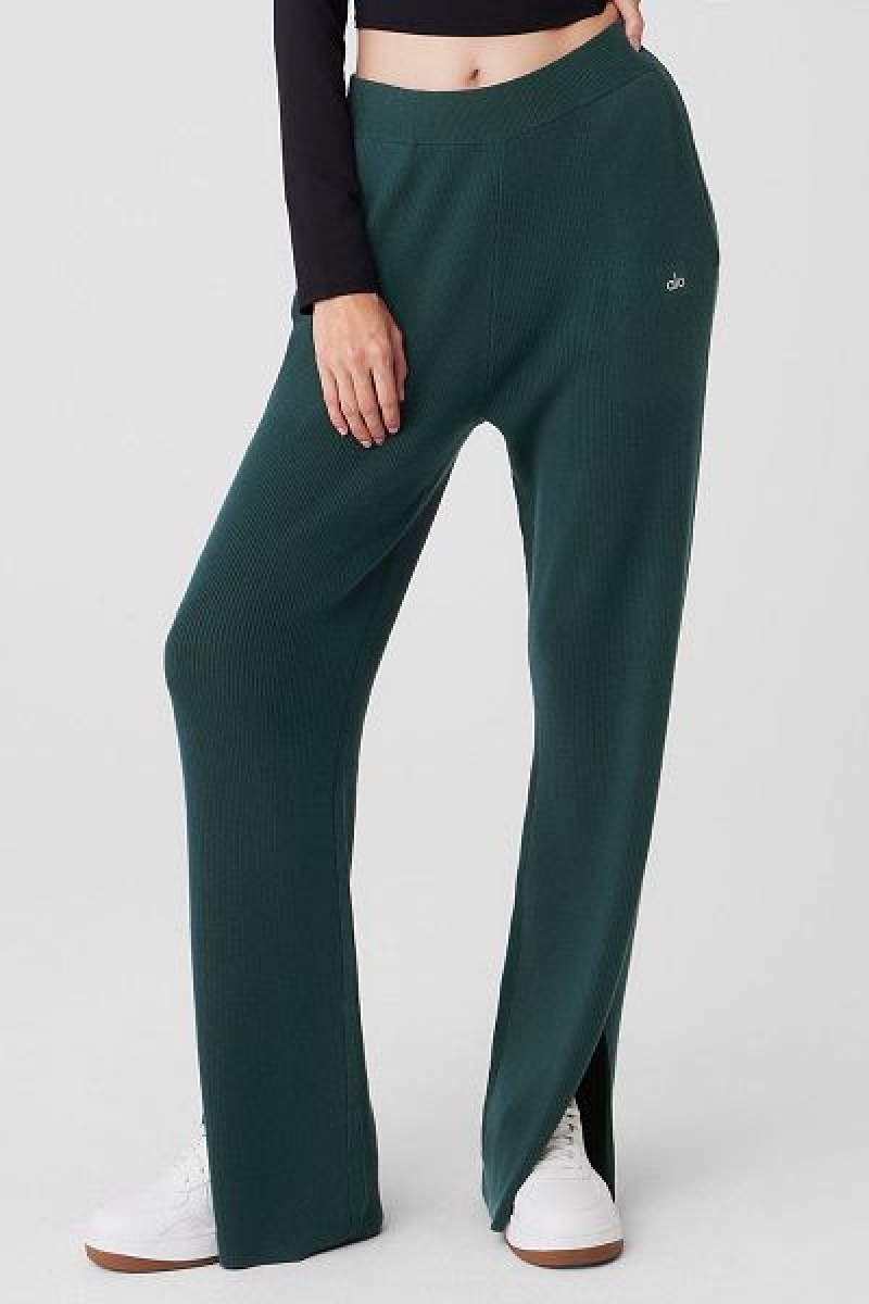 Calças Alo Yoga Knit High-Cintura Salana Largos Leg Feminino Verdes | 6130-GBHNK