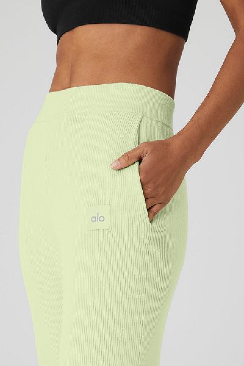 Calças Alo Yoga Knit High-Cintura Salana Largos Leg Feminino Verdes | 2419-ZKHIS