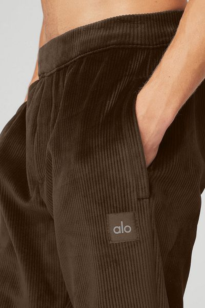 Calças Alo Yoga Velour Baller Masculino Marrom | 7612-NDEVU