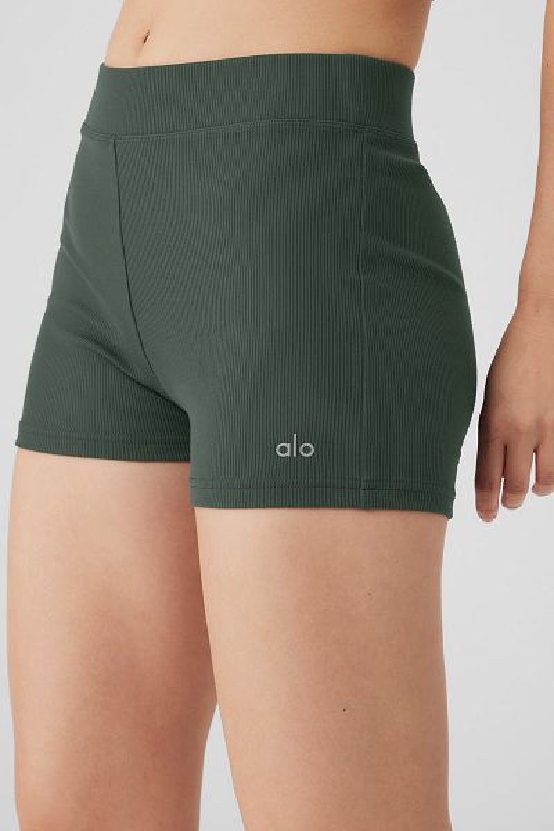 Calção Alo Yoga Goddess Com Nervuras High-Cintura Hot Feminino Verdes Escuro | 9182-IVMFP