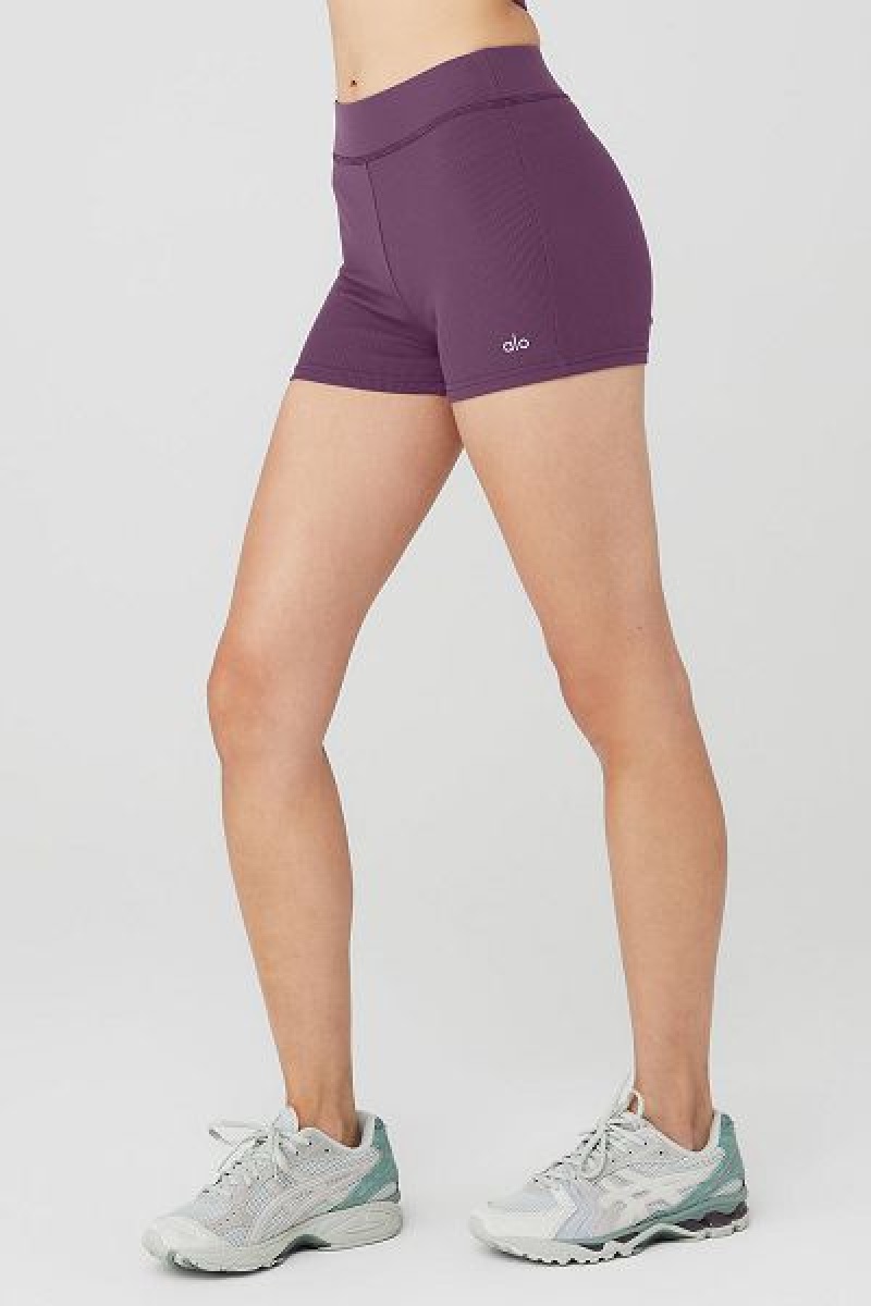 Calção Alo Yoga Goddess Com Nervuras High-Cintura Hot Feminino Roxo Escuro | 5340-BEDGJ