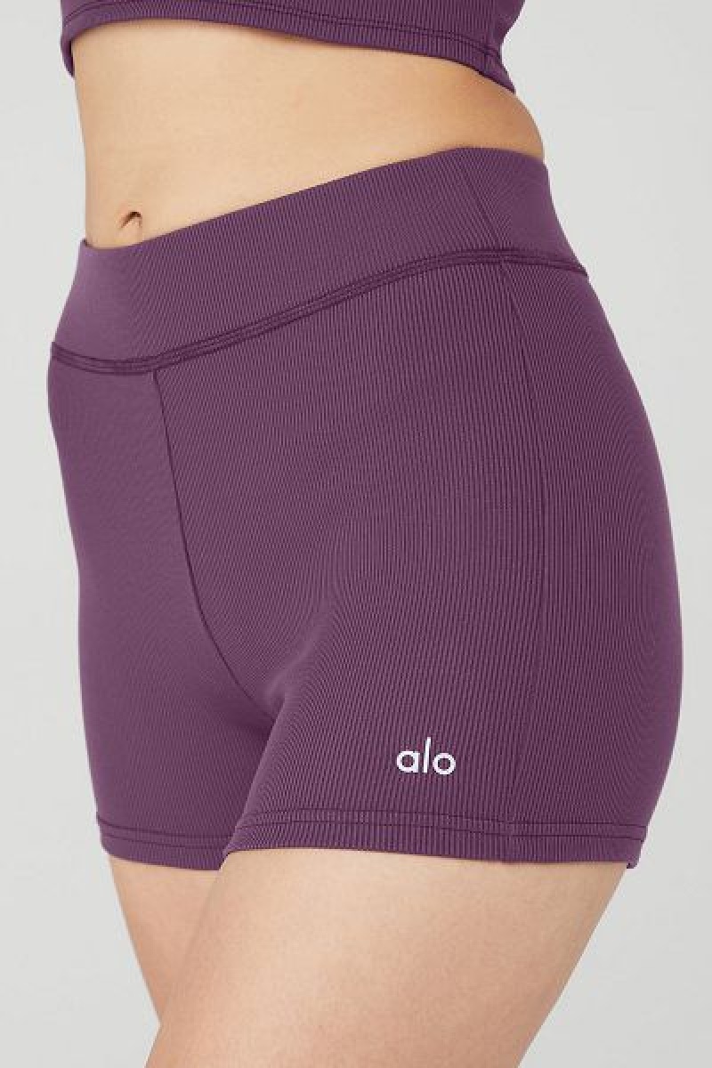 Calção Alo Yoga Goddess Com Nervuras High-Cintura Hot Feminino Roxo Escuro | 5340-BEDGJ