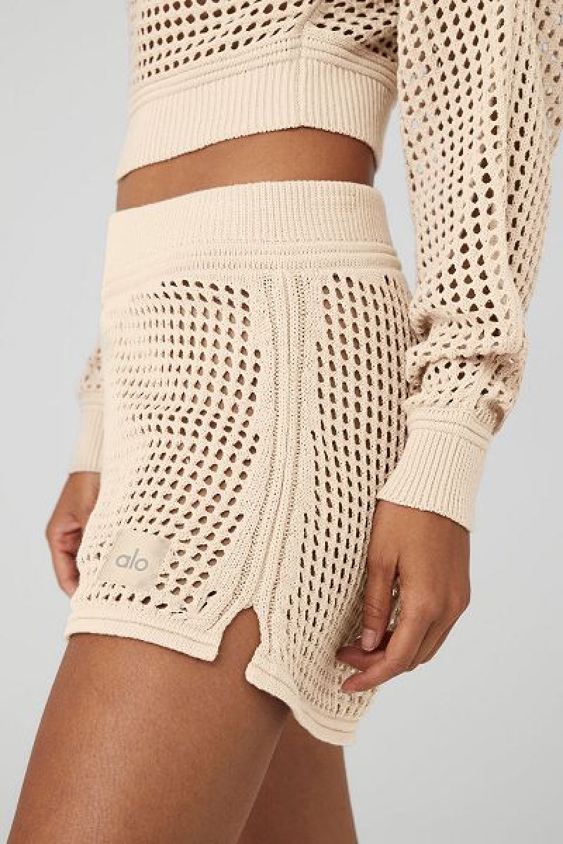 Calção Alo Yoga Open-Knit High-Cintura Chase The Sun Feminino Bege | 9438-HYLUE