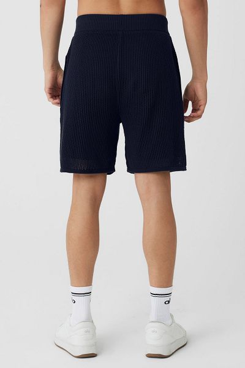 Calção Alo Yoga Open-Knit Masculino Azul Marinho | 4127-CHFDX