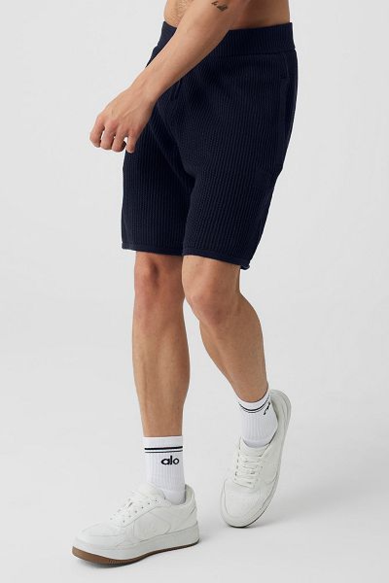 Calção Alo Yoga Open-Knit Masculino Azul Marinho | 4127-CHFDX