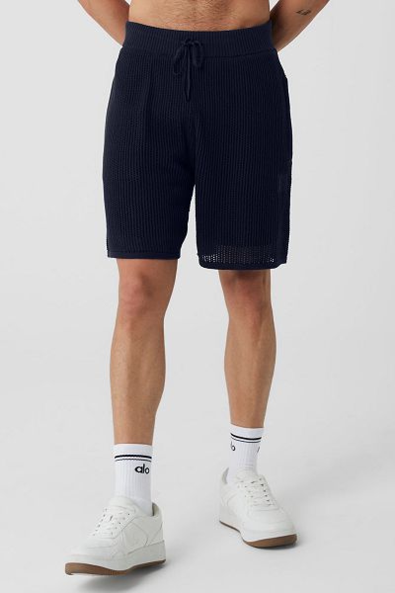 Calção Alo Yoga Open-Knit Masculino Azul Marinho | 4127-CHFDX