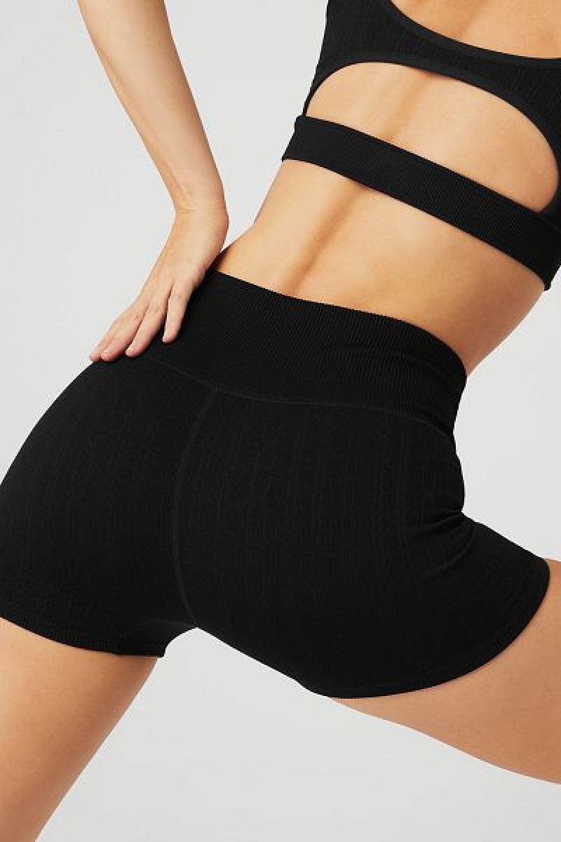 Calção Alo Yoga Seamless Cable Knit Hot Feminino Pretas | 8405-JIXFC